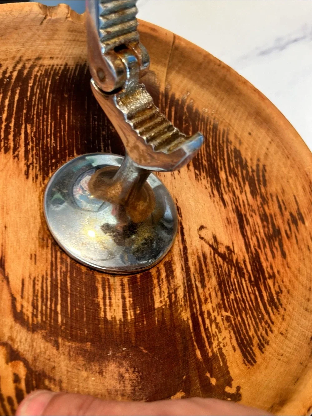 Hellerware Danish round Wood Nut Bowl with Chrome Attached Mechanical cracker